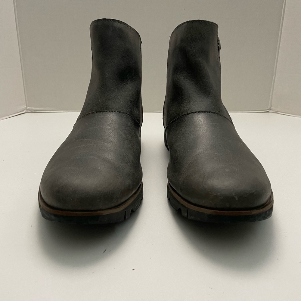 Sorel Boots Harlow Distressed Leather Waterproof Lug Sole Comfort Quarry Grey - Picture 3 of 15